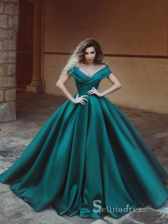 Off Shoulder Green Ball Gown Prom/Formal Dress with Appliques – Pgmdress